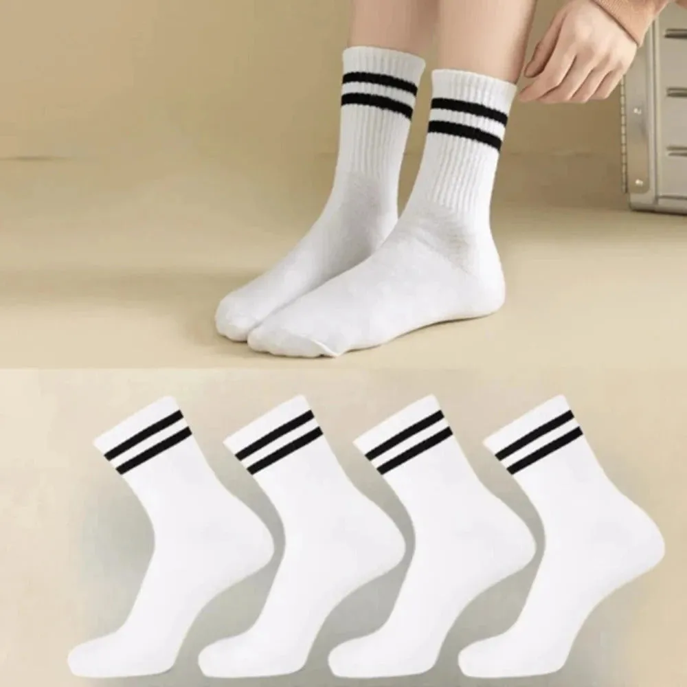 4/8/12 Pairs Versatile Women's Socks Parallel Bar Pattern Fashion Breathable Autumn High Quality Women's Mid Length Socks