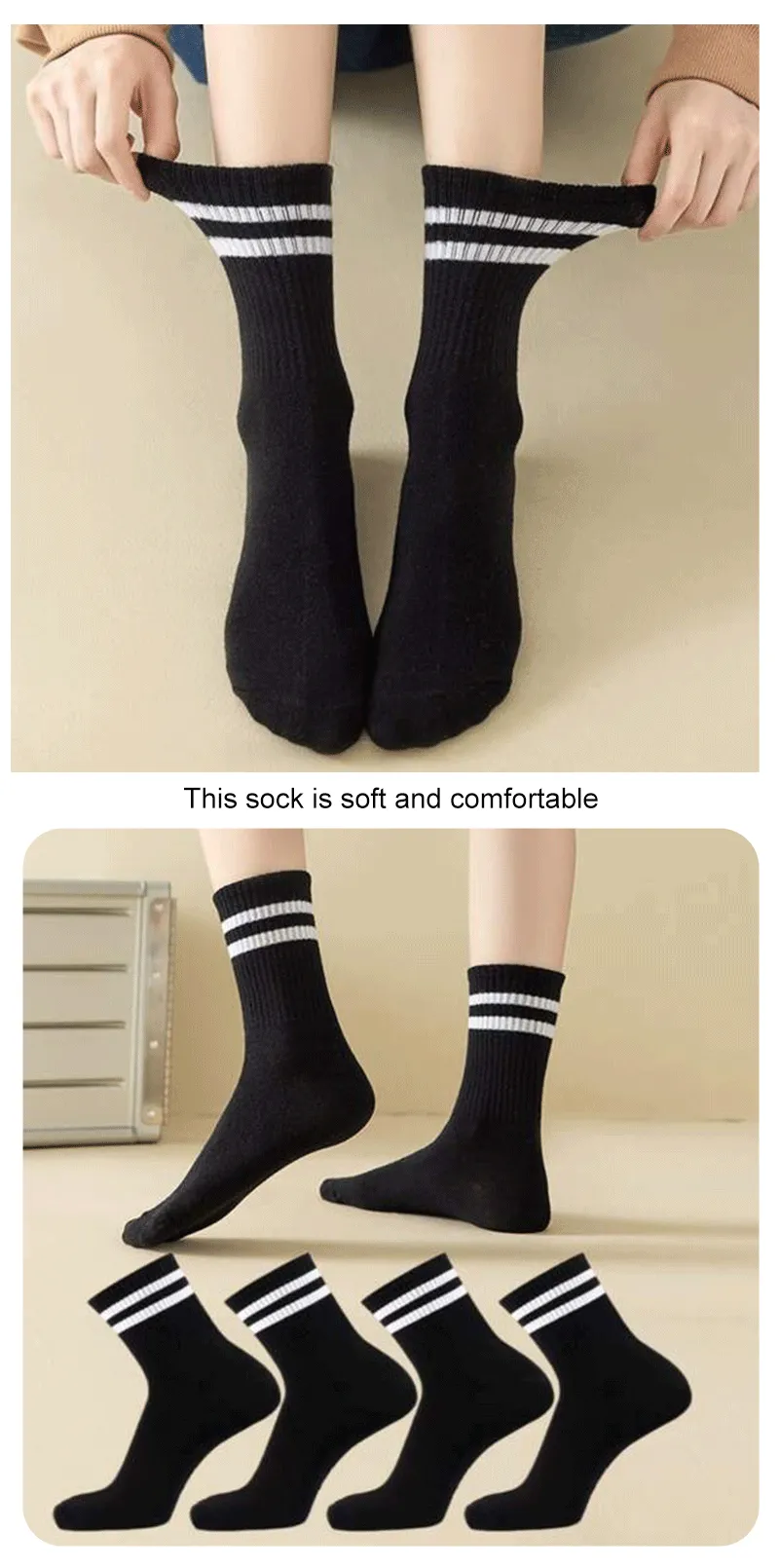 4/8/12 Pairs Versatile Women's Socks Parallel Bar Pattern Fashion Breathable Autumn High Quality Women's Mid Length Socks