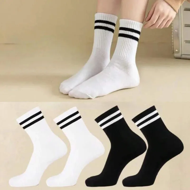 4/8/12 Pairs Versatile Women's Socks Parallel Bar Pattern Fashion Breathable Autumn High Quality Women's Mid Length Socks