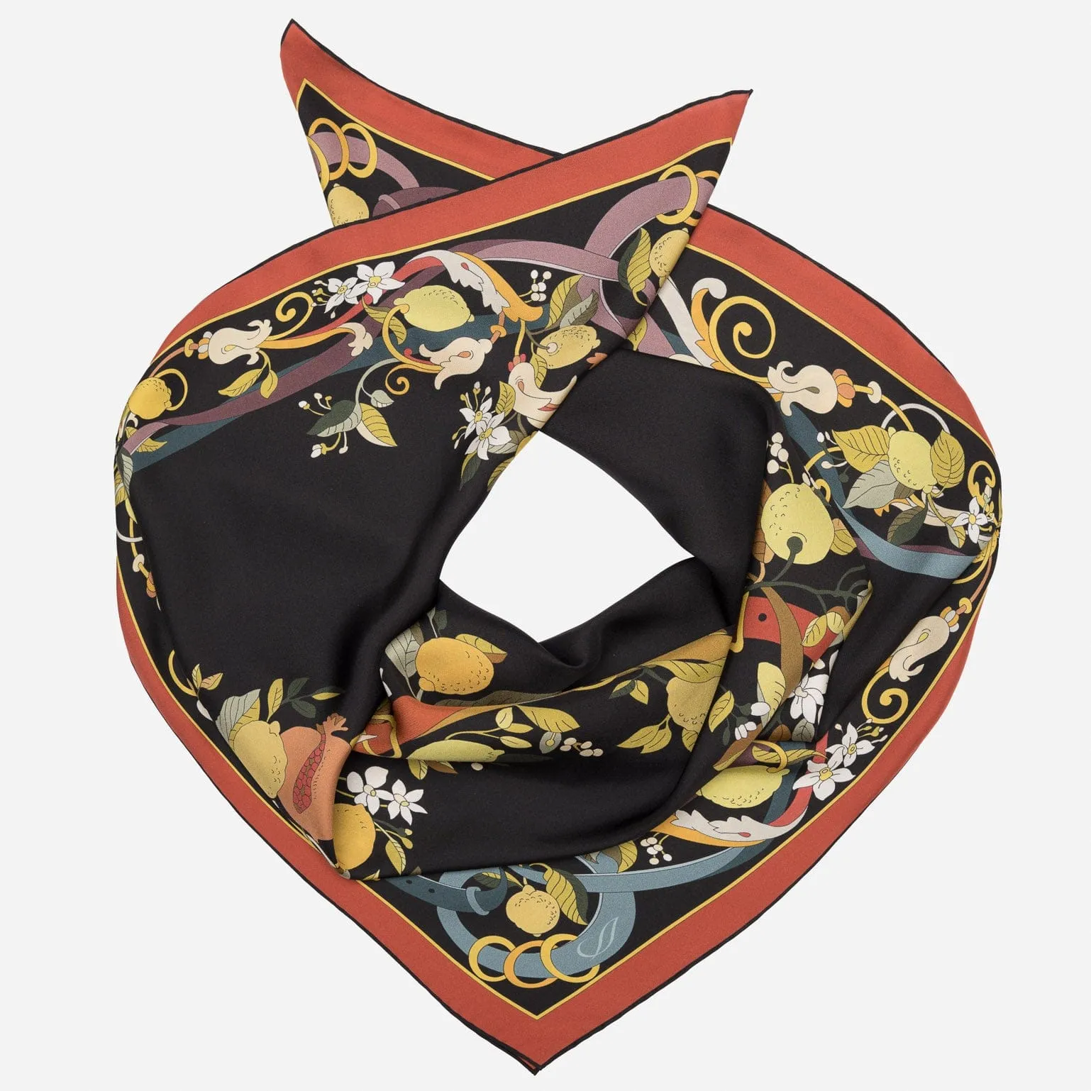 Anthea - Hand Rolled Silk Foulard - Black