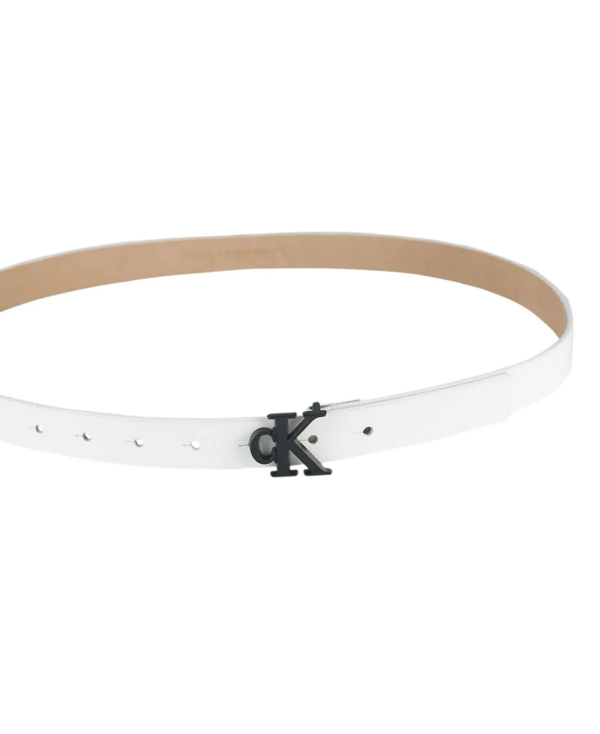 Calvin Klein Women's Narrow Belt with ck Monogram Buckle, White