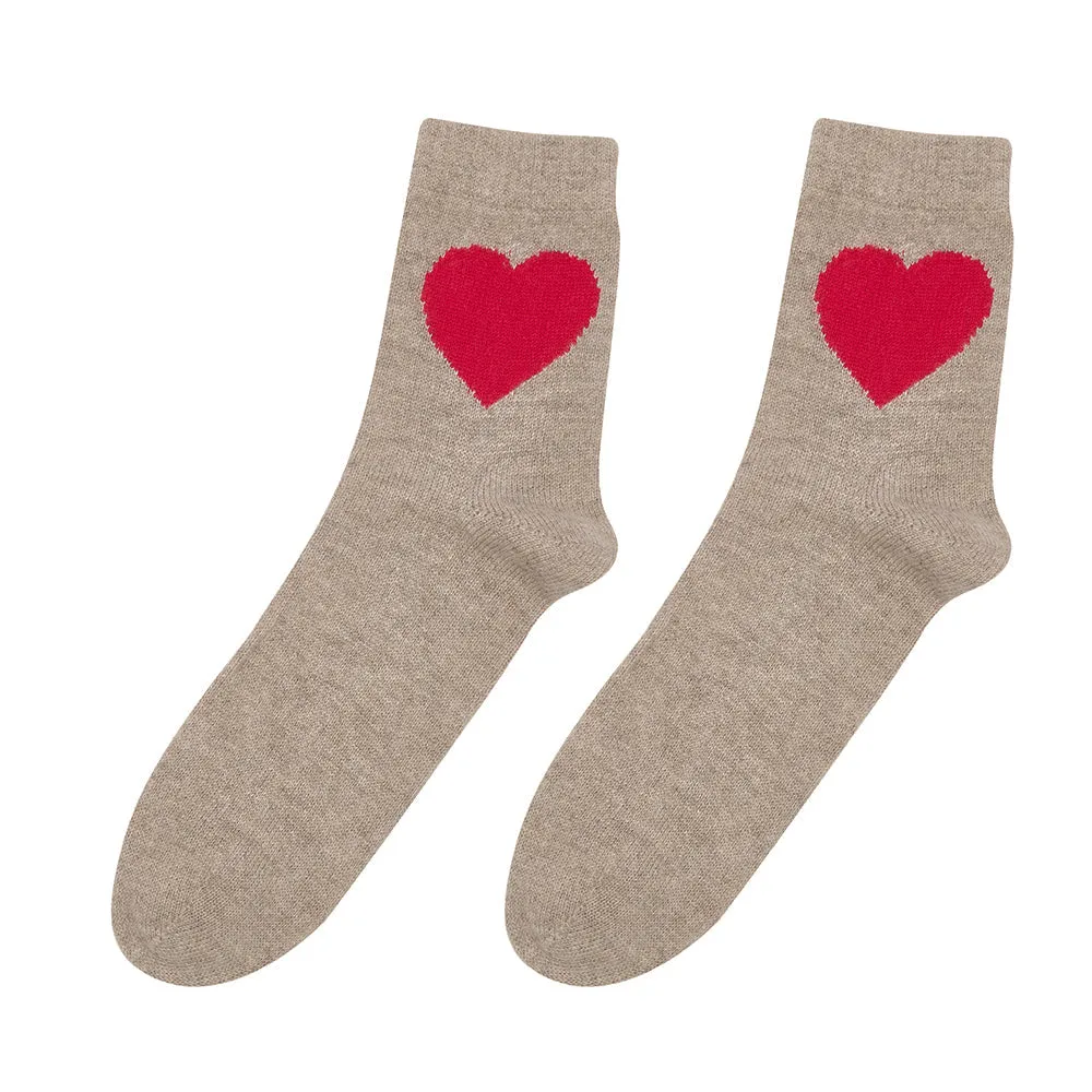 Cashmere Heart Socks in Organic Light Brown