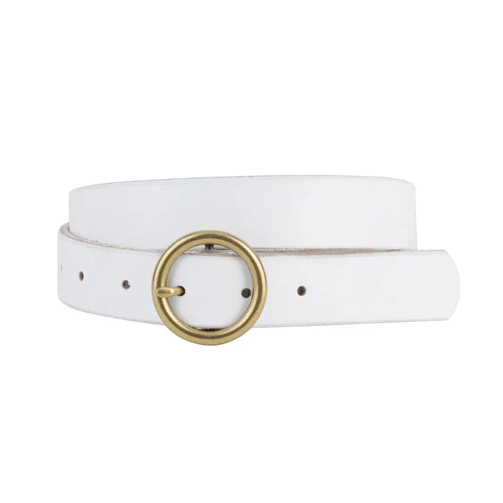 Copper Tone Circle Buckle Belt | White