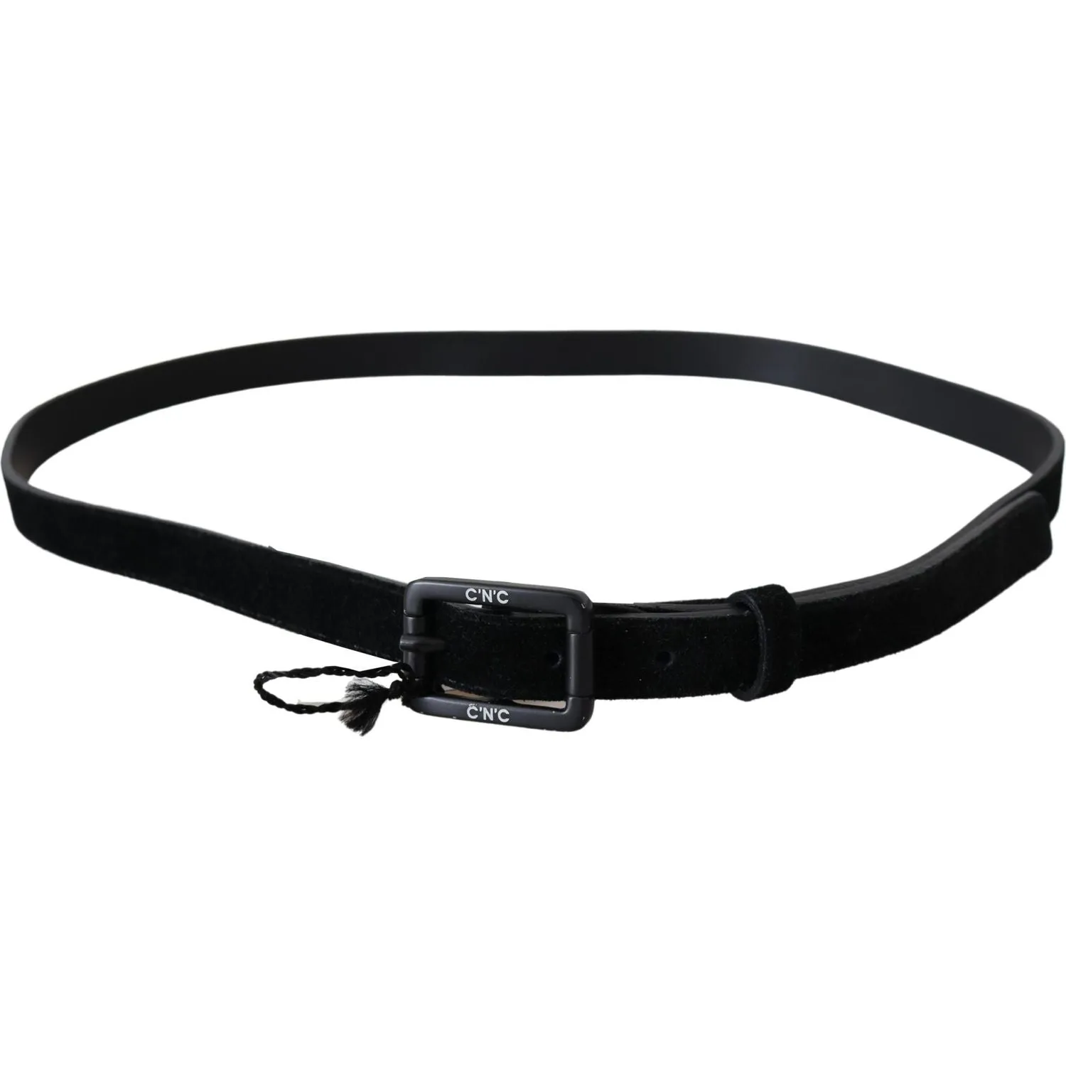 Costume National Elegant Black Velvet Buckle Leather Belt