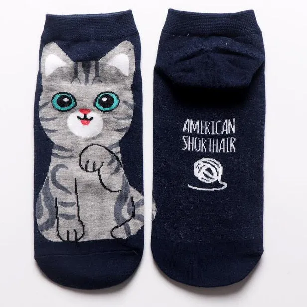 Cotton and Polyester Breathable Cat Themed Printed Socks