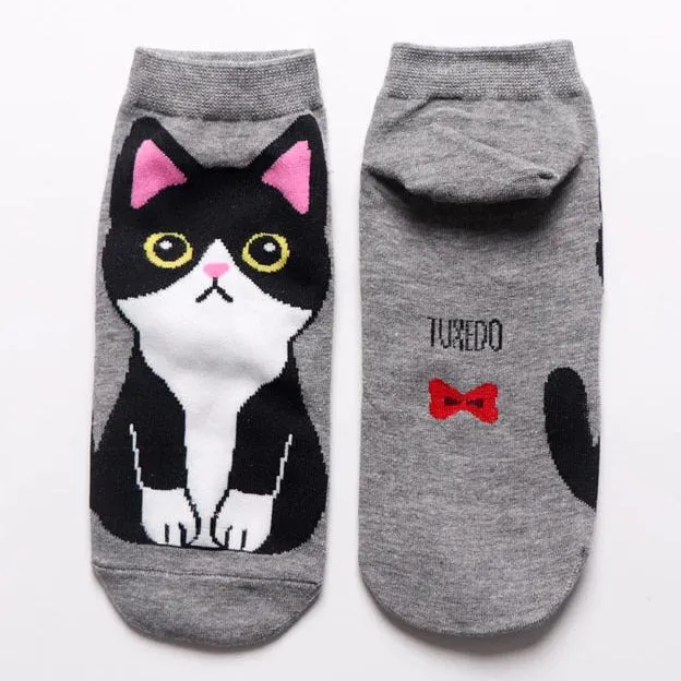 Cotton and Polyester Breathable Cat Themed Printed Socks