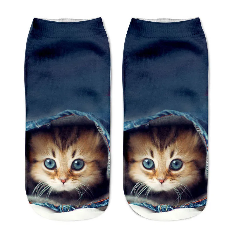 Cotton and Polyester Breathable Cat Themed Printed Socks