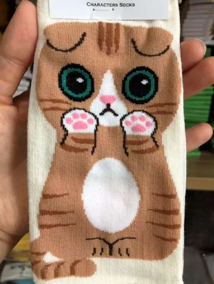 Cotton and Polyester Breathable Cat Themed Printed Socks