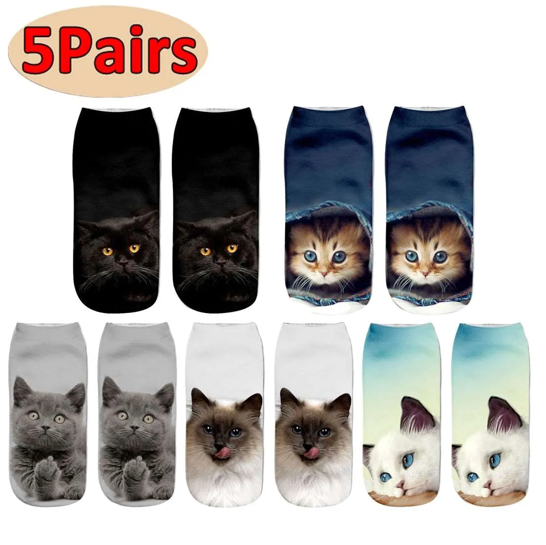 Cotton and Polyester Breathable Cat Themed Printed Socks