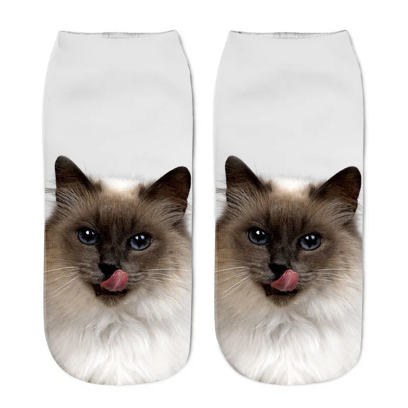 Cotton and Polyester Breathable Cat Themed Printed Socks