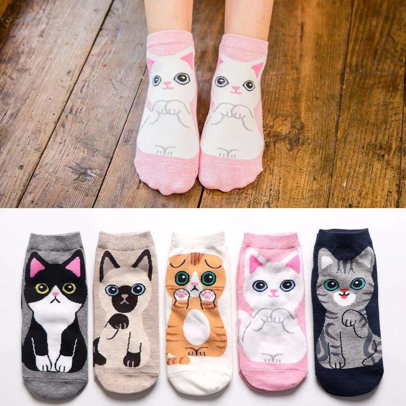 Cotton and Polyester Breathable Cat Themed Printed Socks