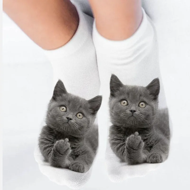 Cotton and Polyester Breathable Cat Themed Printed Socks