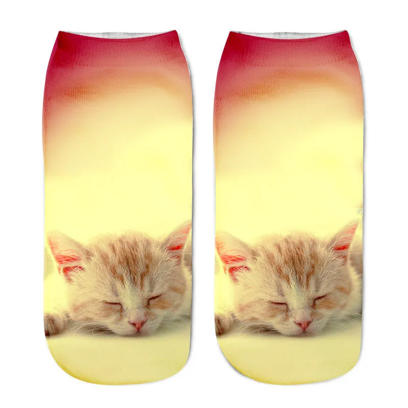 Cotton and Polyester Breathable Cat Themed Printed Socks