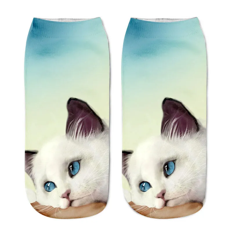 Cotton and Polyester Breathable Cat Themed Printed Socks