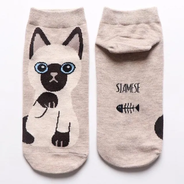 Cotton and Polyester Breathable Cat Themed Printed Socks