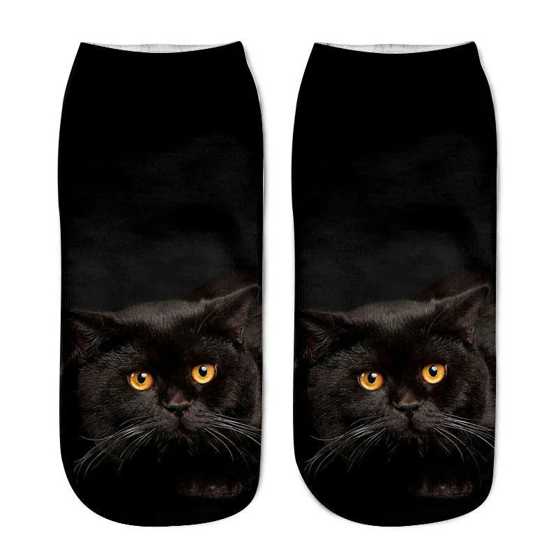 Cotton and Polyester Breathable Cat Themed Printed Socks