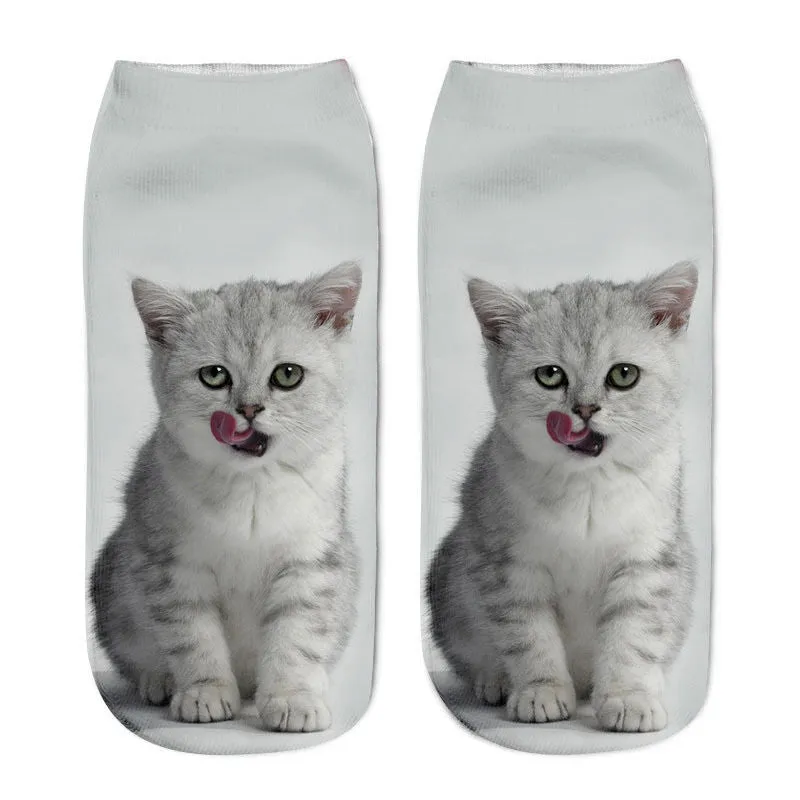 Cotton and Polyester Breathable Cat Themed Printed Socks