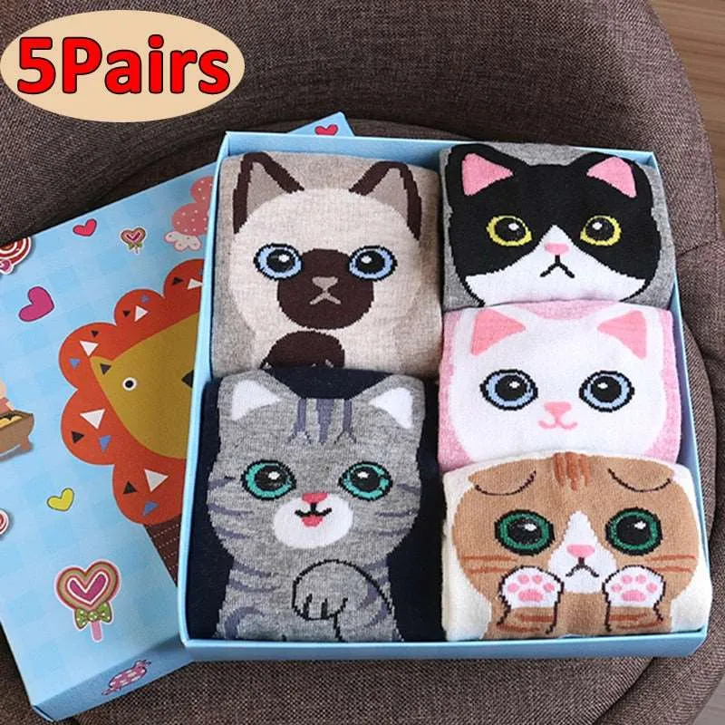 Cotton and Polyester Breathable Cat Themed Printed Socks