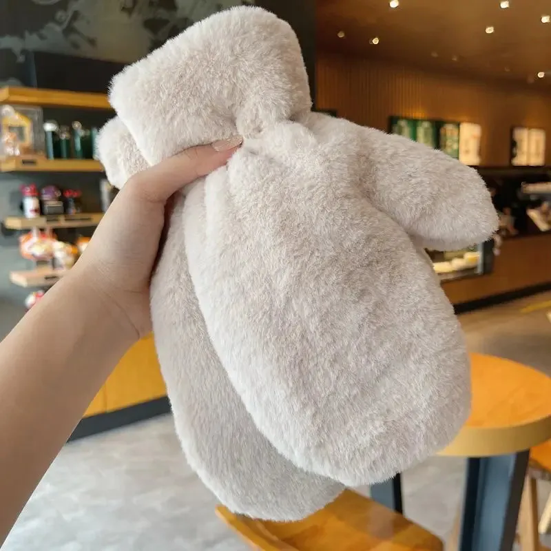 Cute Lovely Soft Solid Plush Fluffy Windproof Winter Keep Warm Thickened Christmas Glove