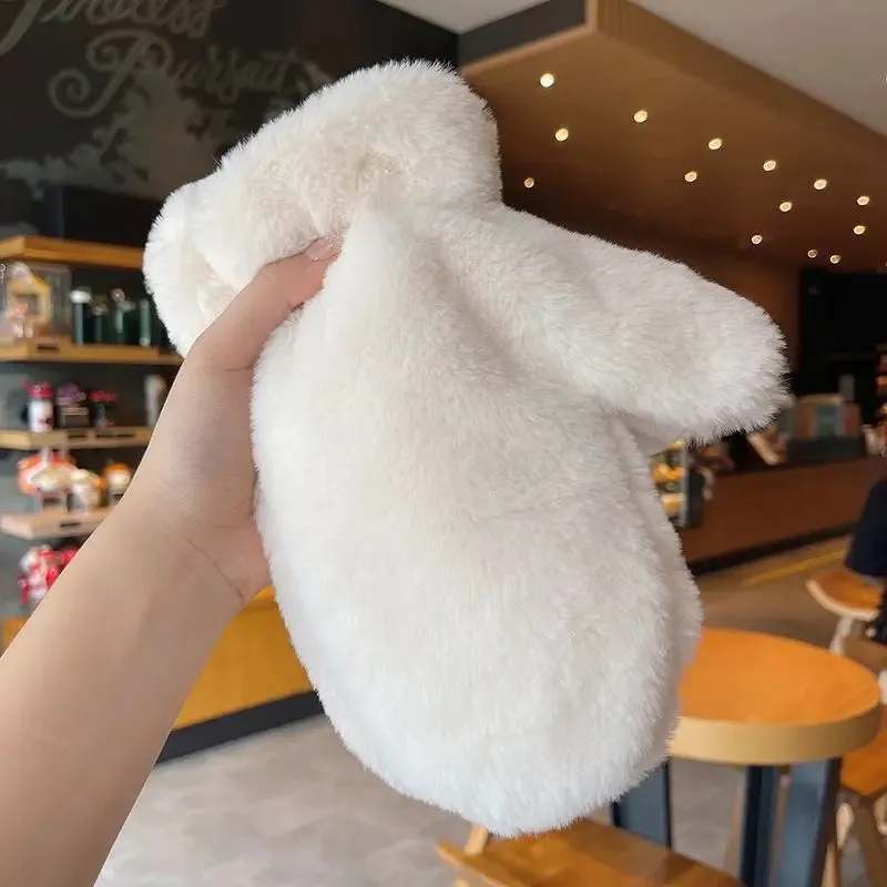 Cute Lovely Soft Solid Plush Fluffy Windproof Winter Keep Warm Thickened Christmas Glove