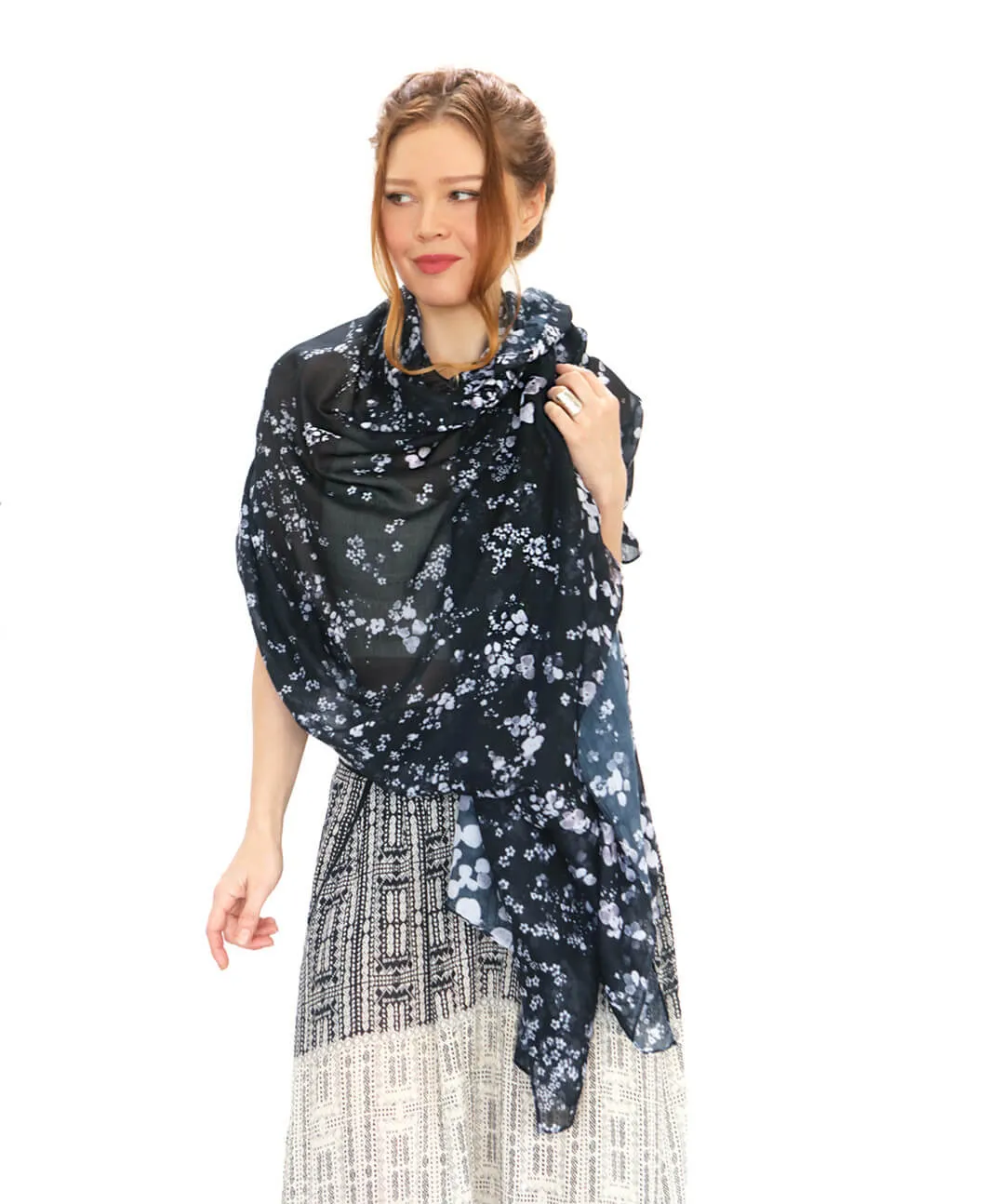 Forget Me Not Black Floral Scarf