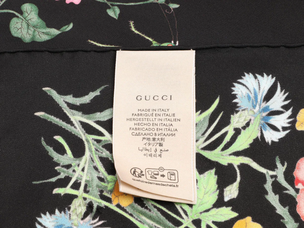 Gucci Black Floral Silk Scarf