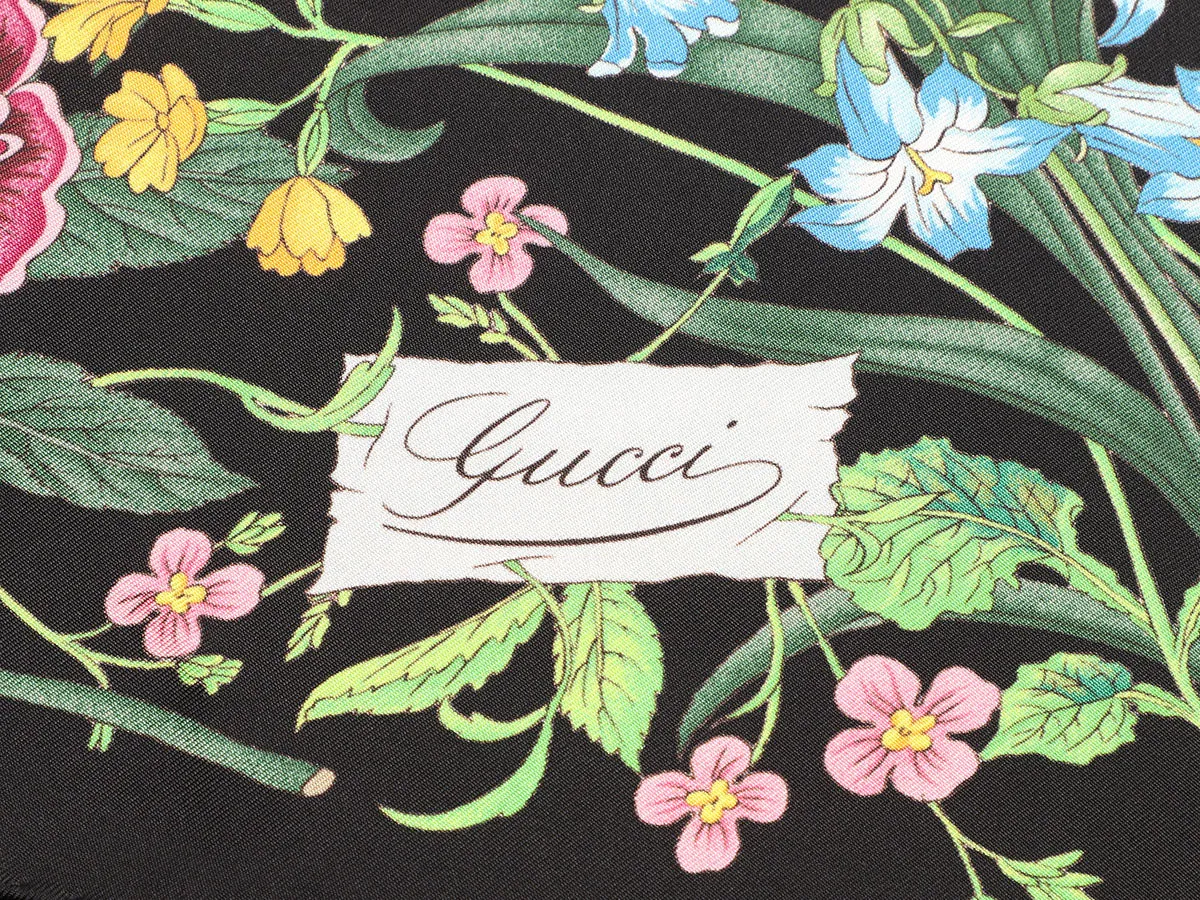 Gucci Black Floral Silk Scarf