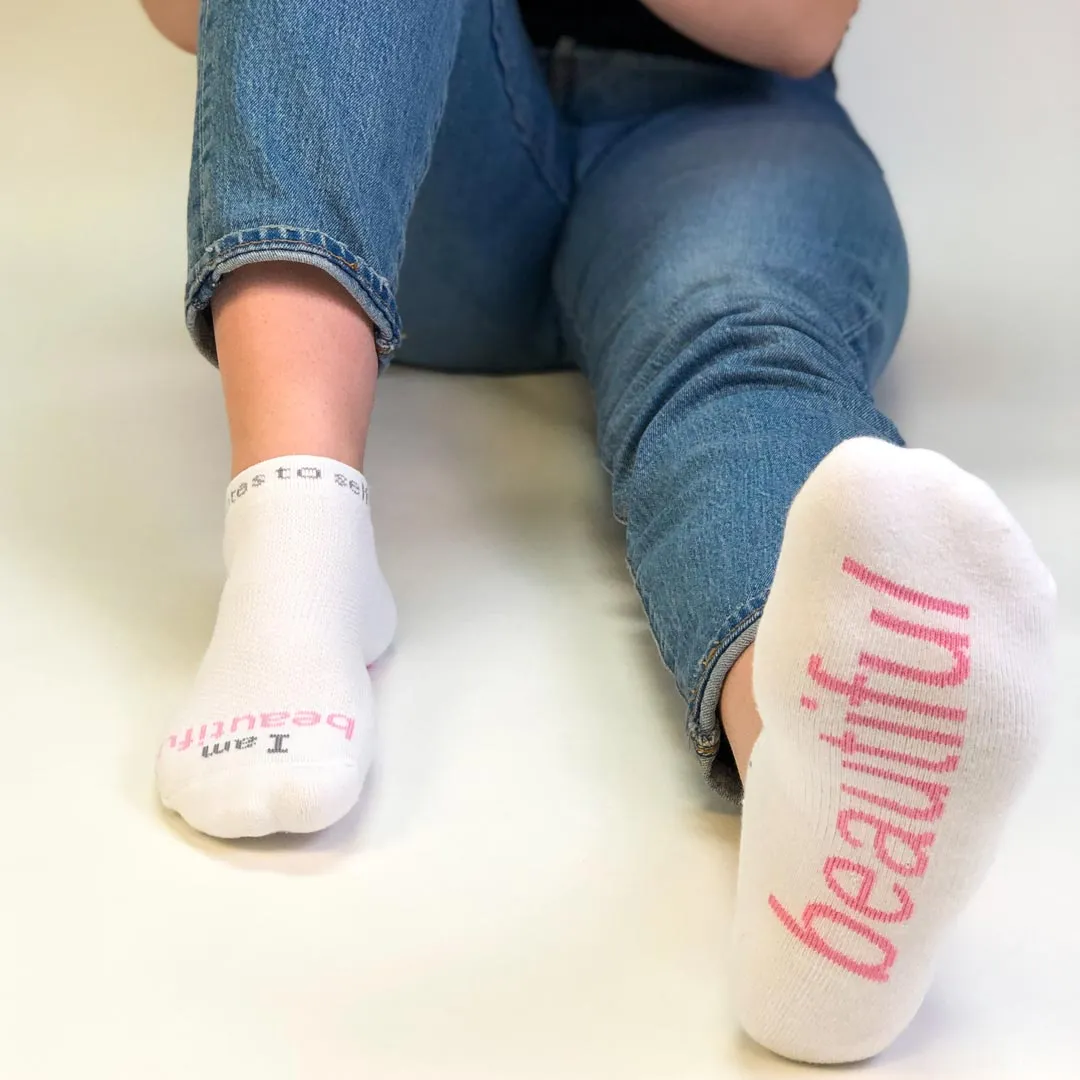 I am beautiful™ white low-cut women's socks