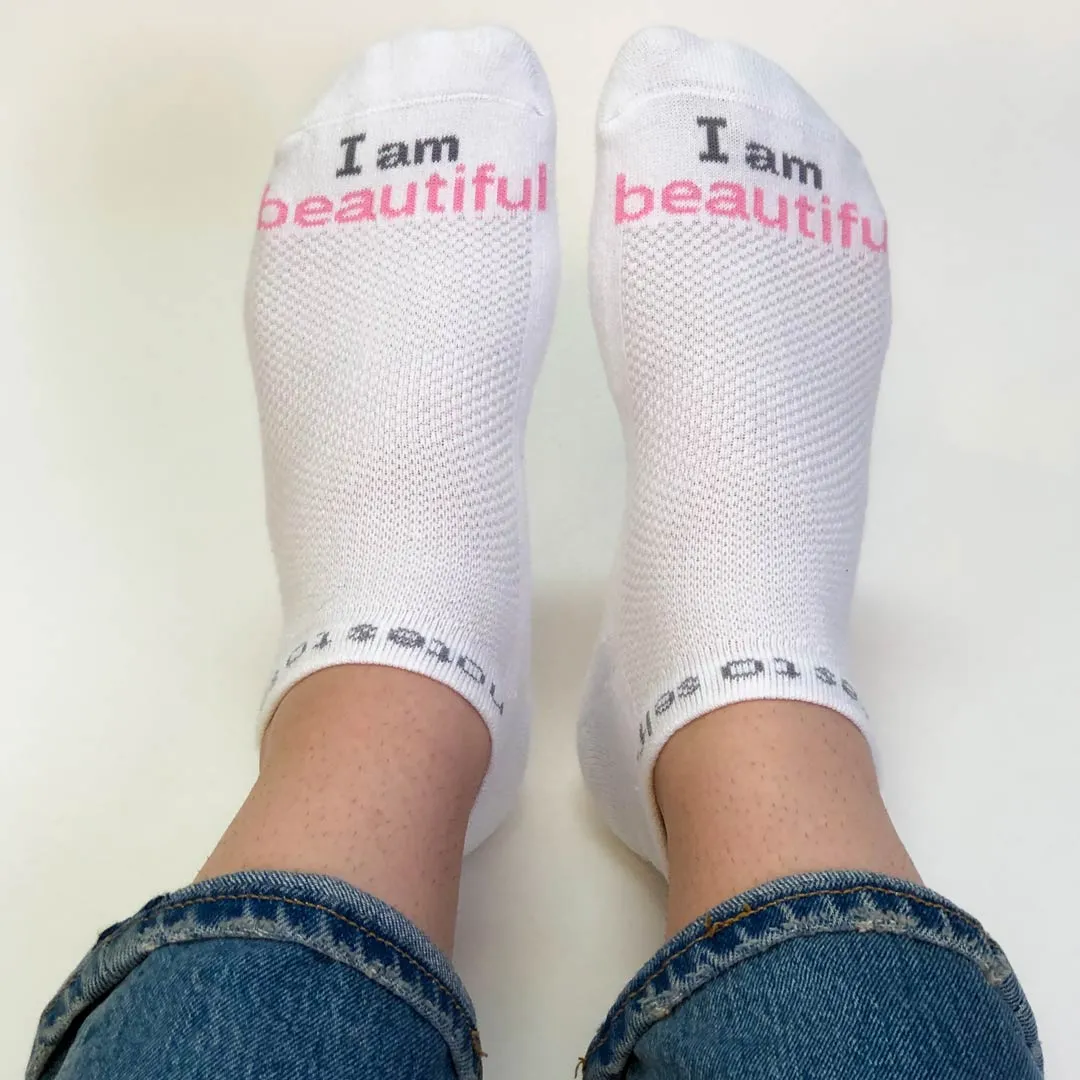 I am beautiful™ white low-cut women's socks