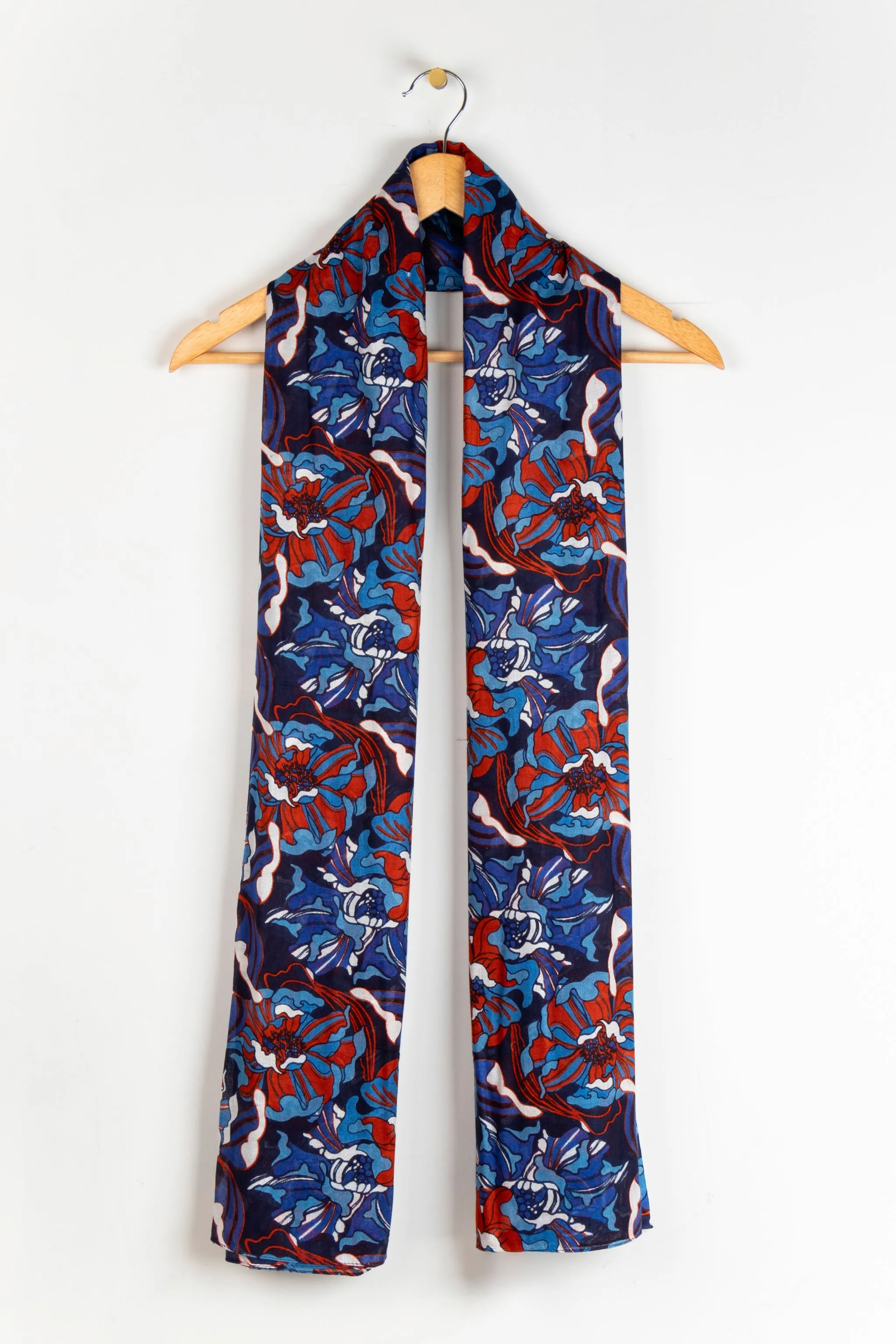 Kenna Lightweight Scarf - Blue/Coral, Hydrangea Floral