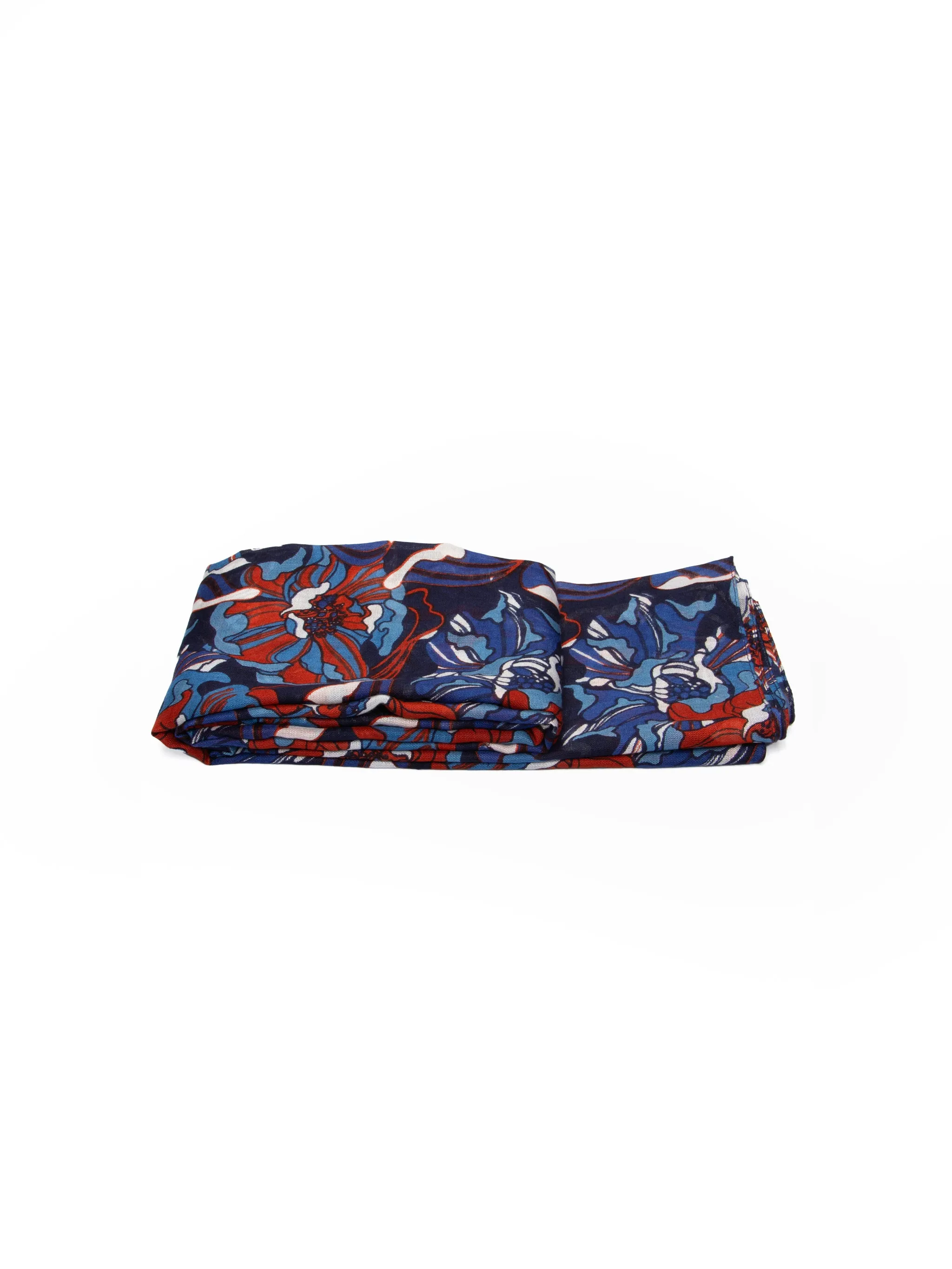 Kenna Lightweight Scarf - Blue/Coral, Hydrangea Floral