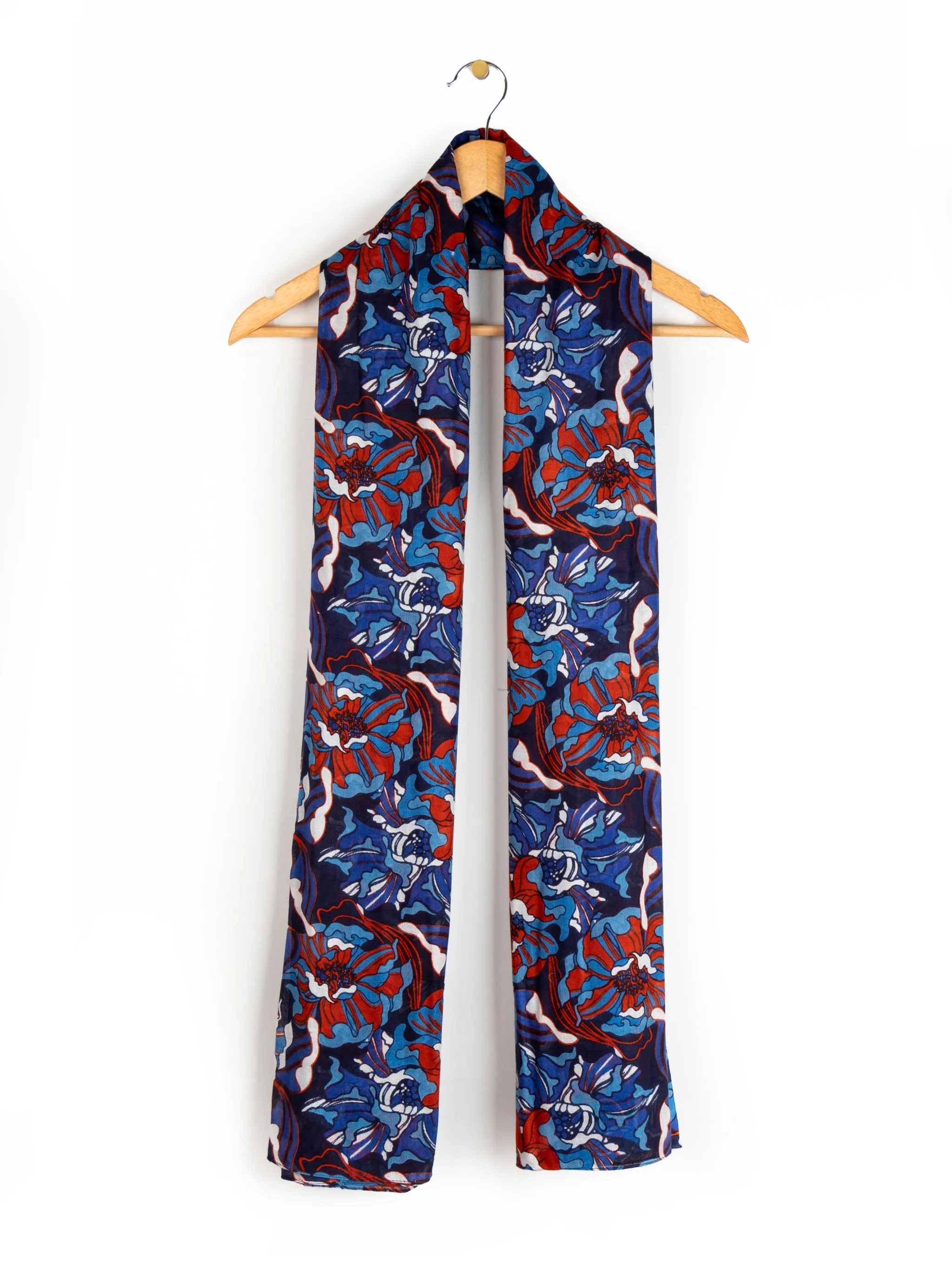 Kenna Lightweight Scarf - Blue/Coral, Hydrangea Floral