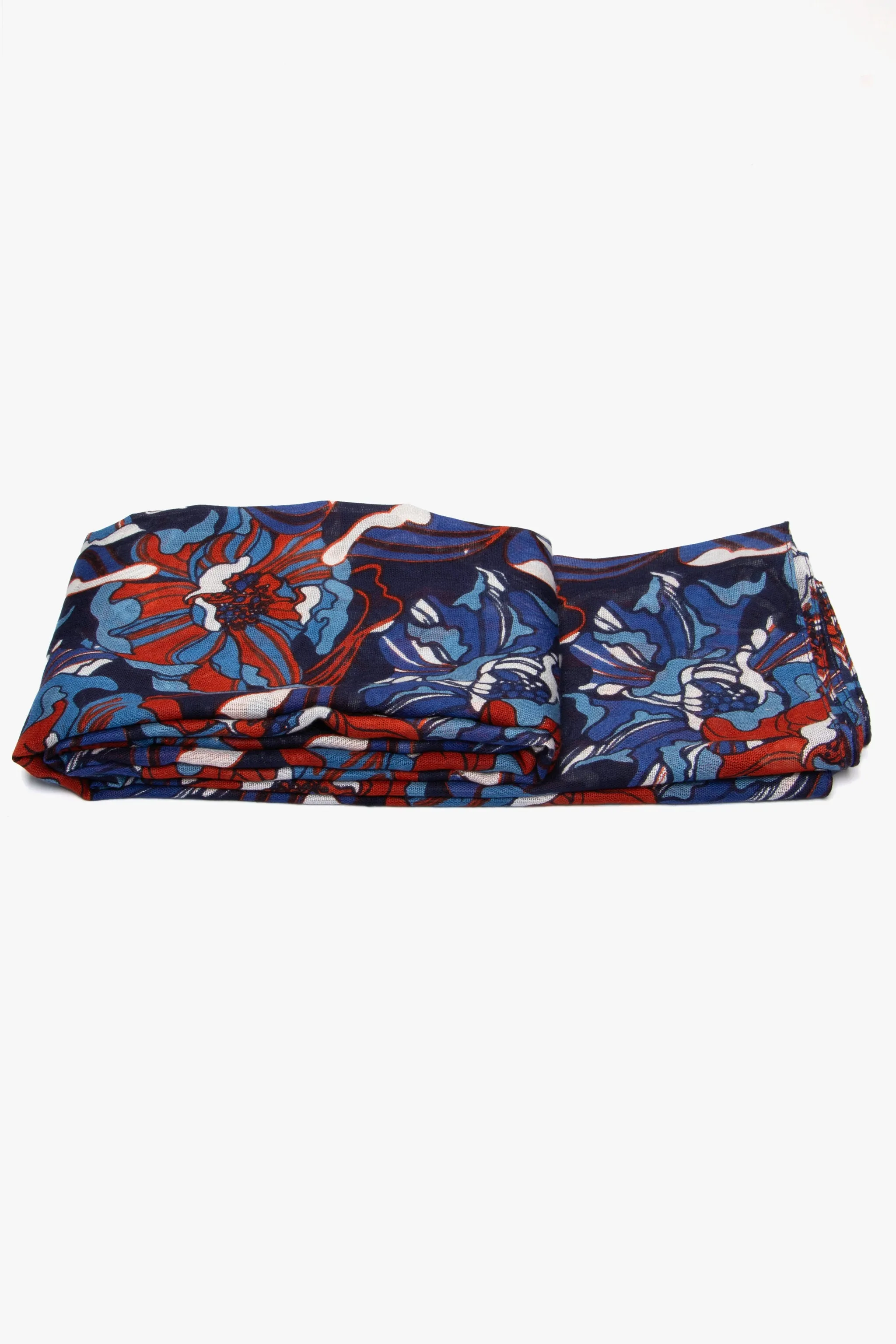 Kenna Lightweight Scarf - Blue/Coral, Hydrangea Floral