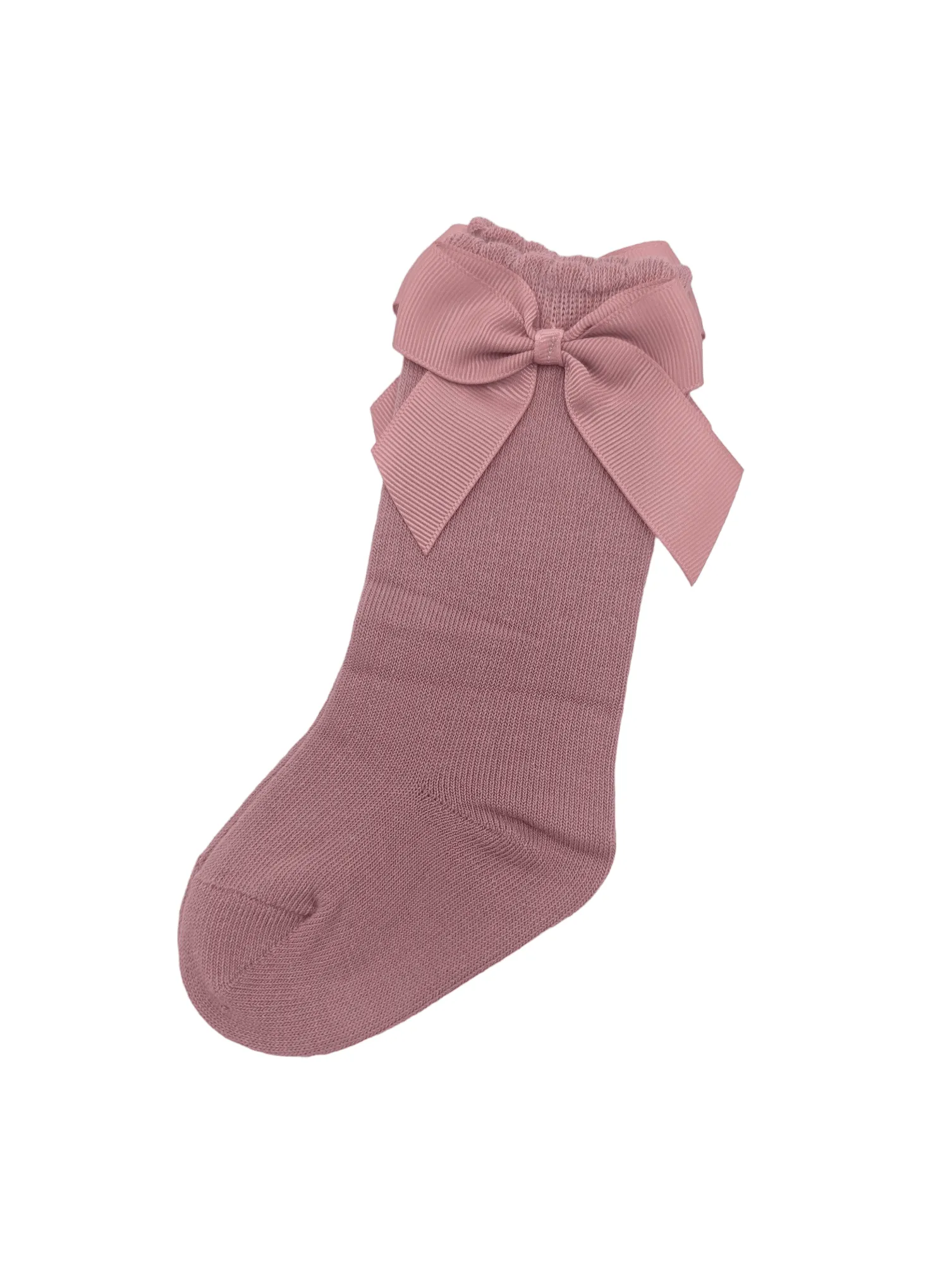 Light Berry Knee High Style Socks With 3 Inch Bow