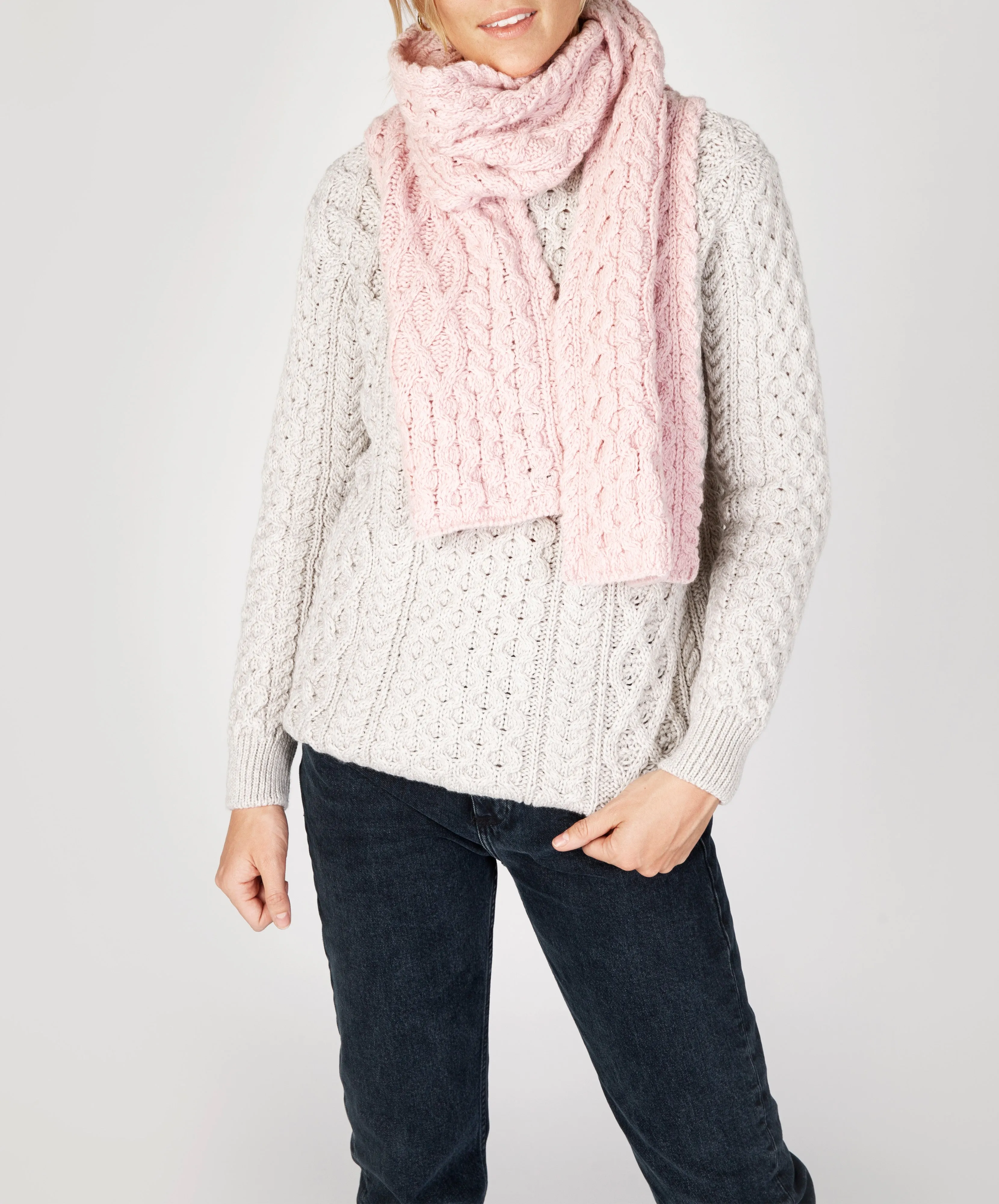 Luxe Aran Scarf Pink Mist