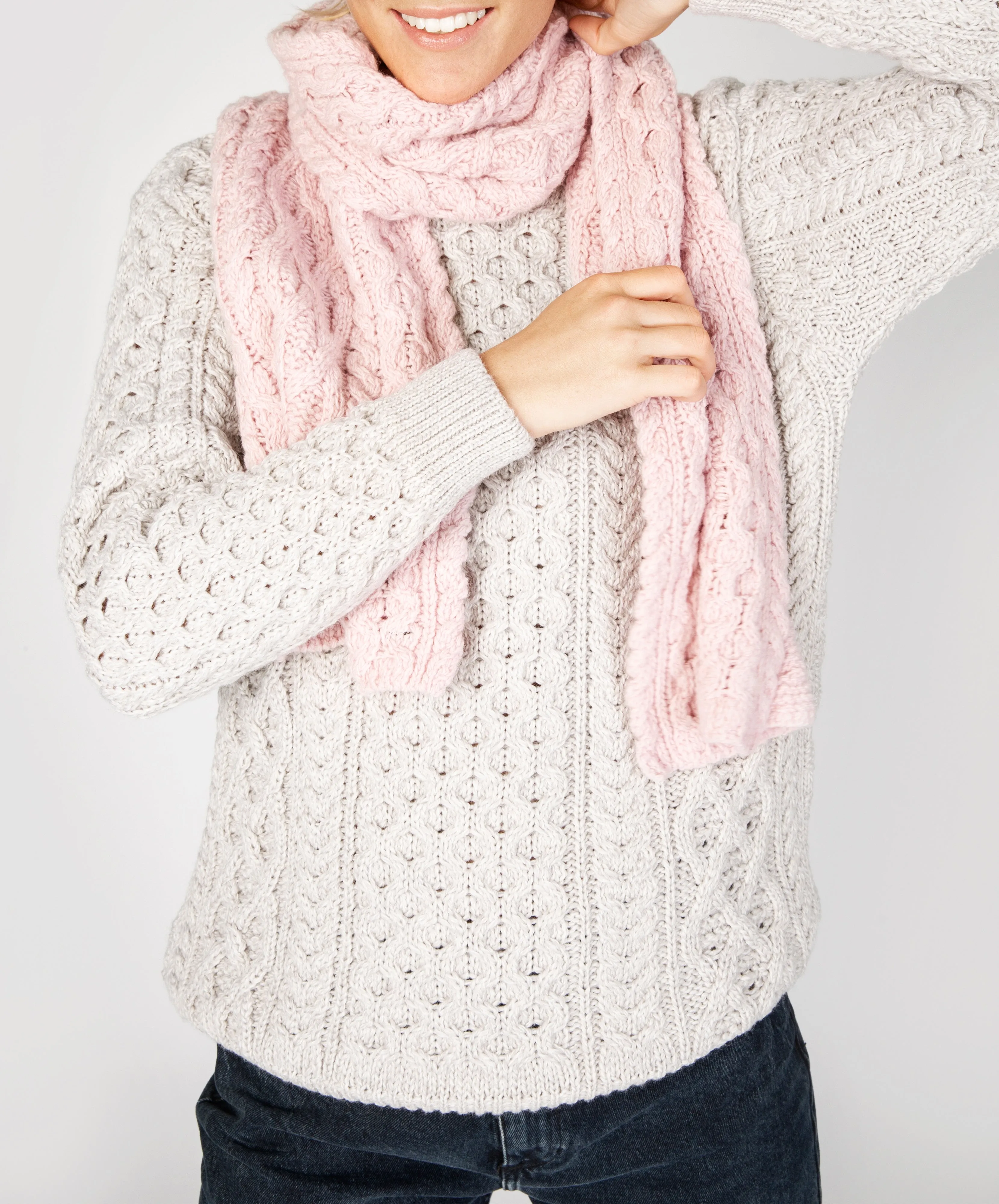 Luxe Aran Scarf Pink Mist