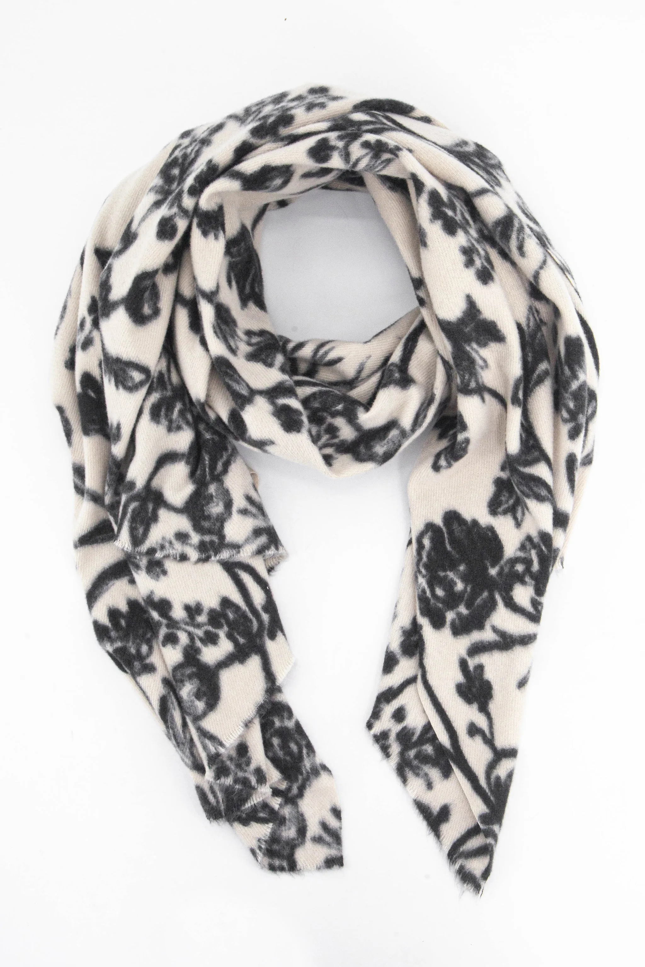 Melanie Midweight Scarf - Cream, Vintage Floral