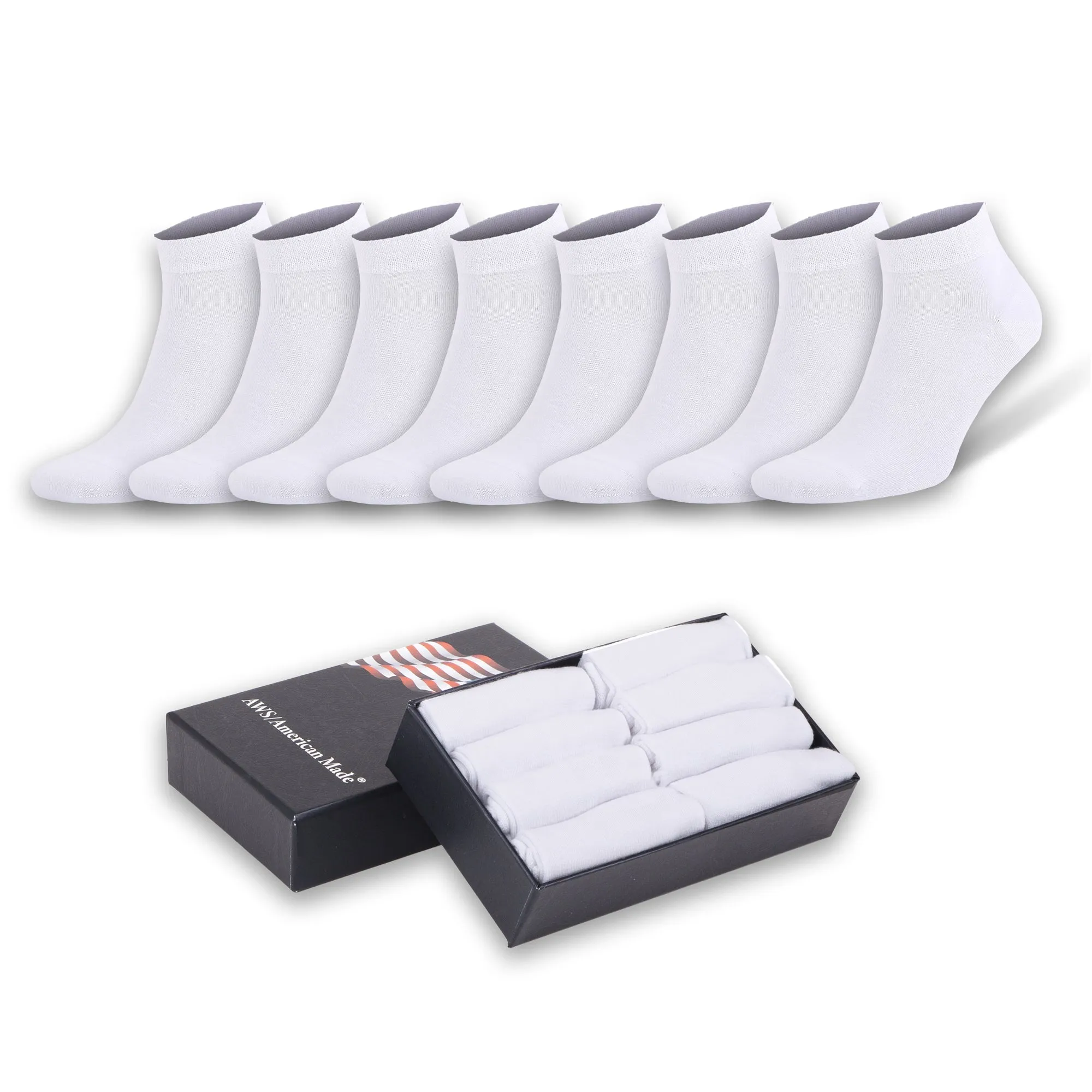 Men's Bamboo Low Cut Ankle Socks Odor Free Breathable 8 Pairs with Gift Box