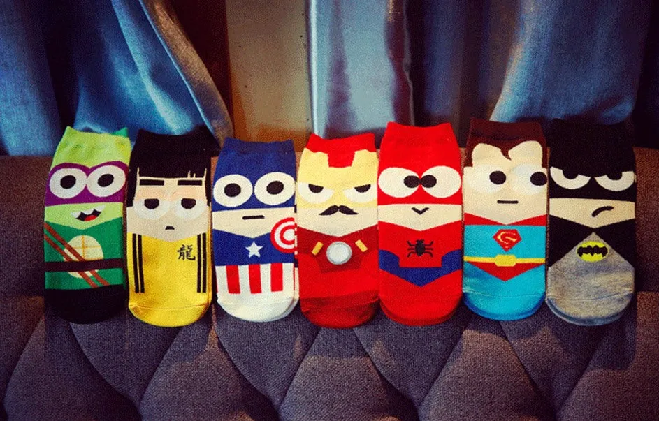 Men's Summer Breathable Short Socks With SuperHero Printing