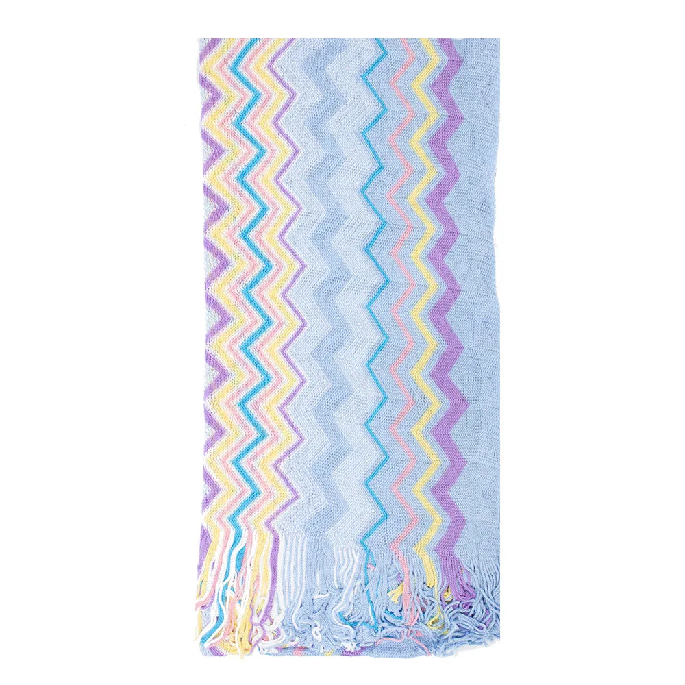 Missoni Women's Cotton Zig-Zag Scarf Shawl Sarong Wrap Pastel Blue Yellow