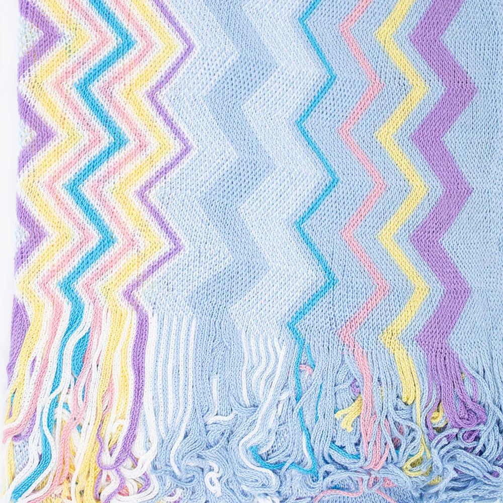 Missoni Women's Cotton Zig-Zag Scarf Shawl Sarong Wrap Pastel Blue Yellow