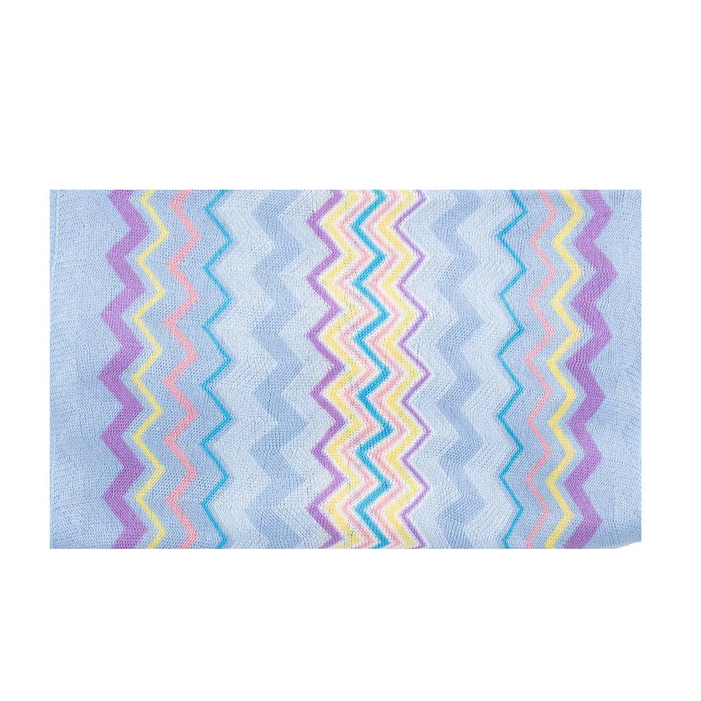 Missoni Women's Cotton Zig-Zag Scarf Shawl Sarong Wrap Pastel Blue Yellow