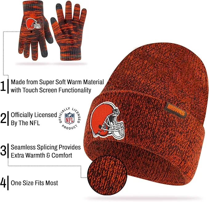 NFL Official Super Soft Marl Knit Winter Beanie Knit Hat with Extra Warm Touch Screen Gloves|Kansas City Chiefs