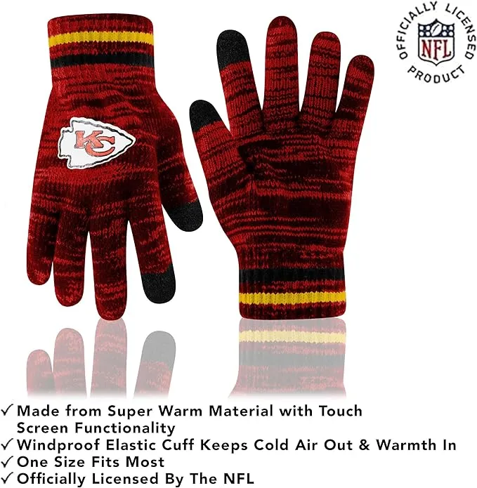 NFL Official Super Soft Marl Knit Winter Beanie Knit Hat with Extra Warm Touch Screen Gloves|Kansas City Chiefs