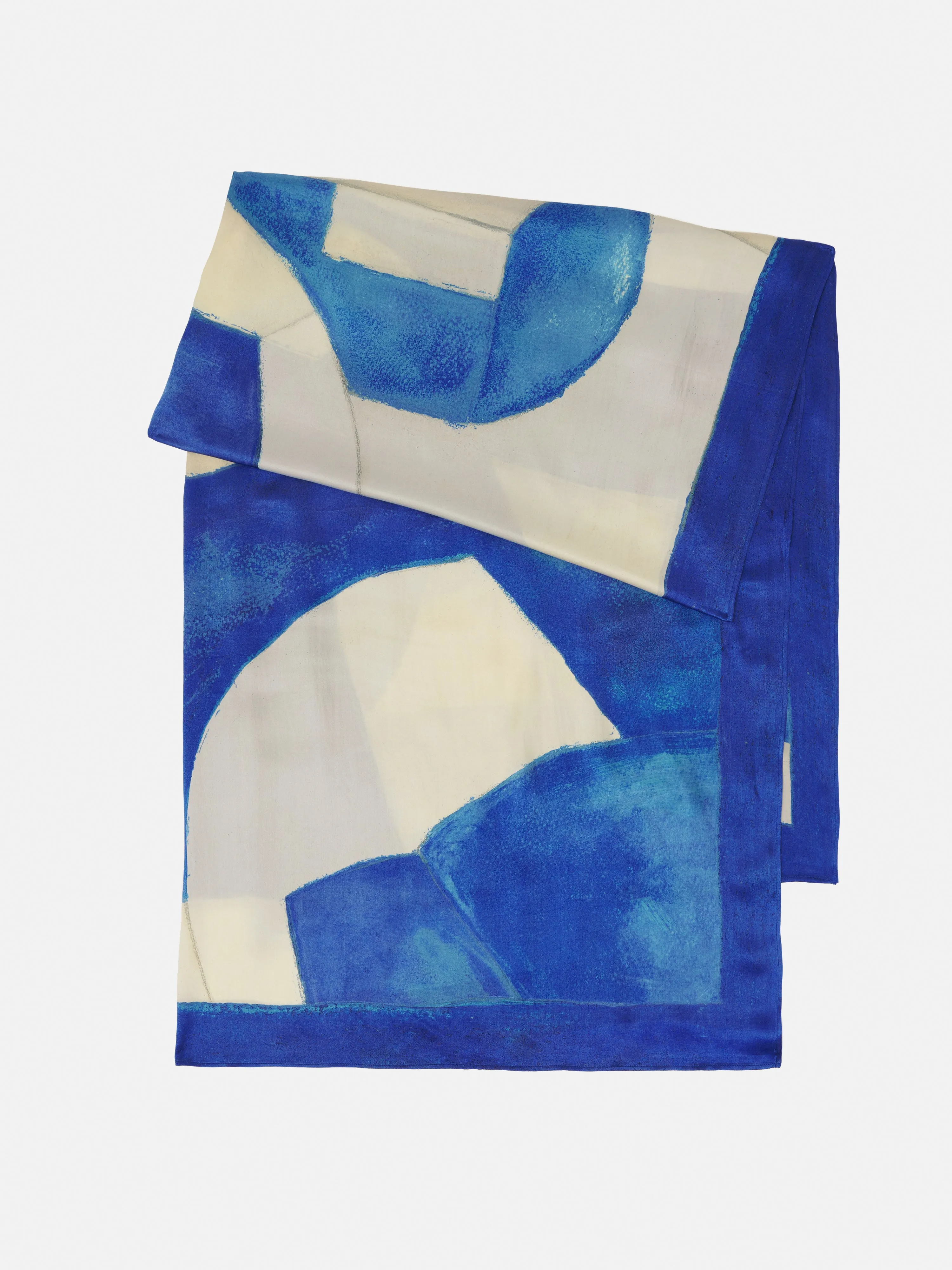 Pastel Abstract Oversized Silk Scarf | Blue