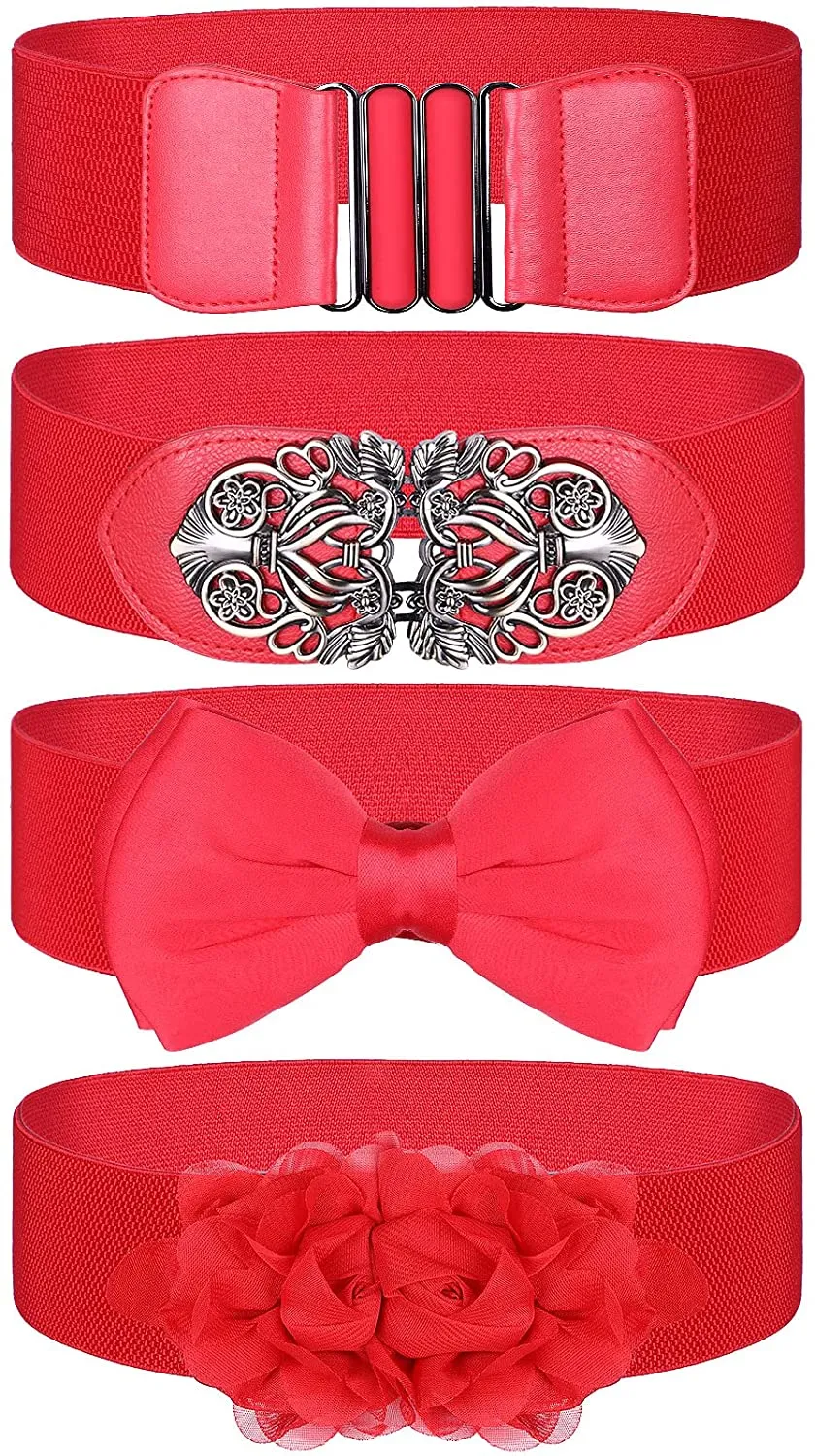 Retro Cinch Red Fresh Style 4 Pieces Belt