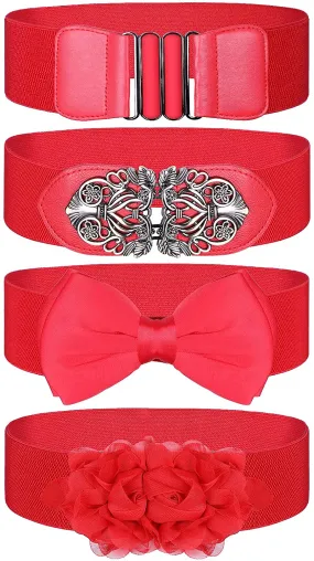 Retro Cinch Red Fresh Style 4 Pieces Belt