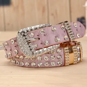 Rhinestone Belts For Women Leather Belt Metal Pin Woman Buckle Belt