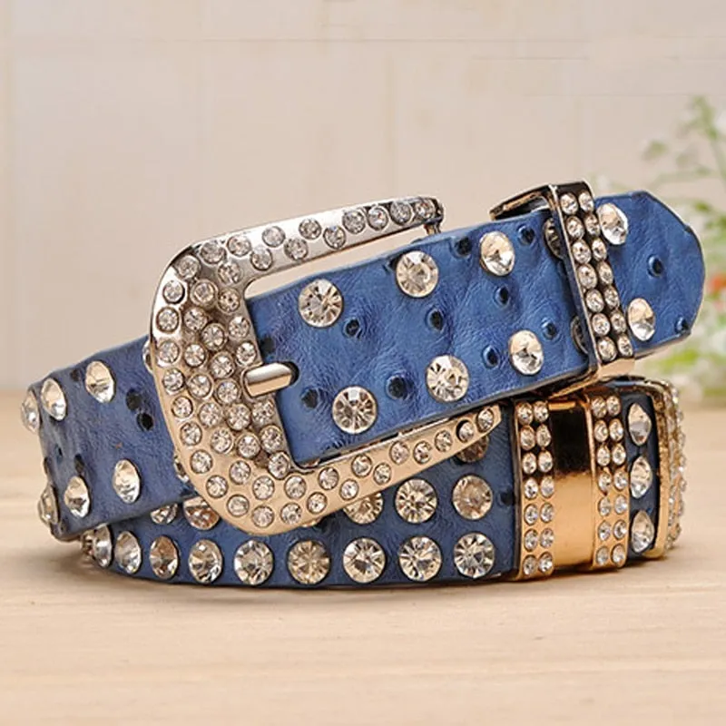 Rhinestone Belts For Women Leather Belt Metal Pin Woman Buckle Belt