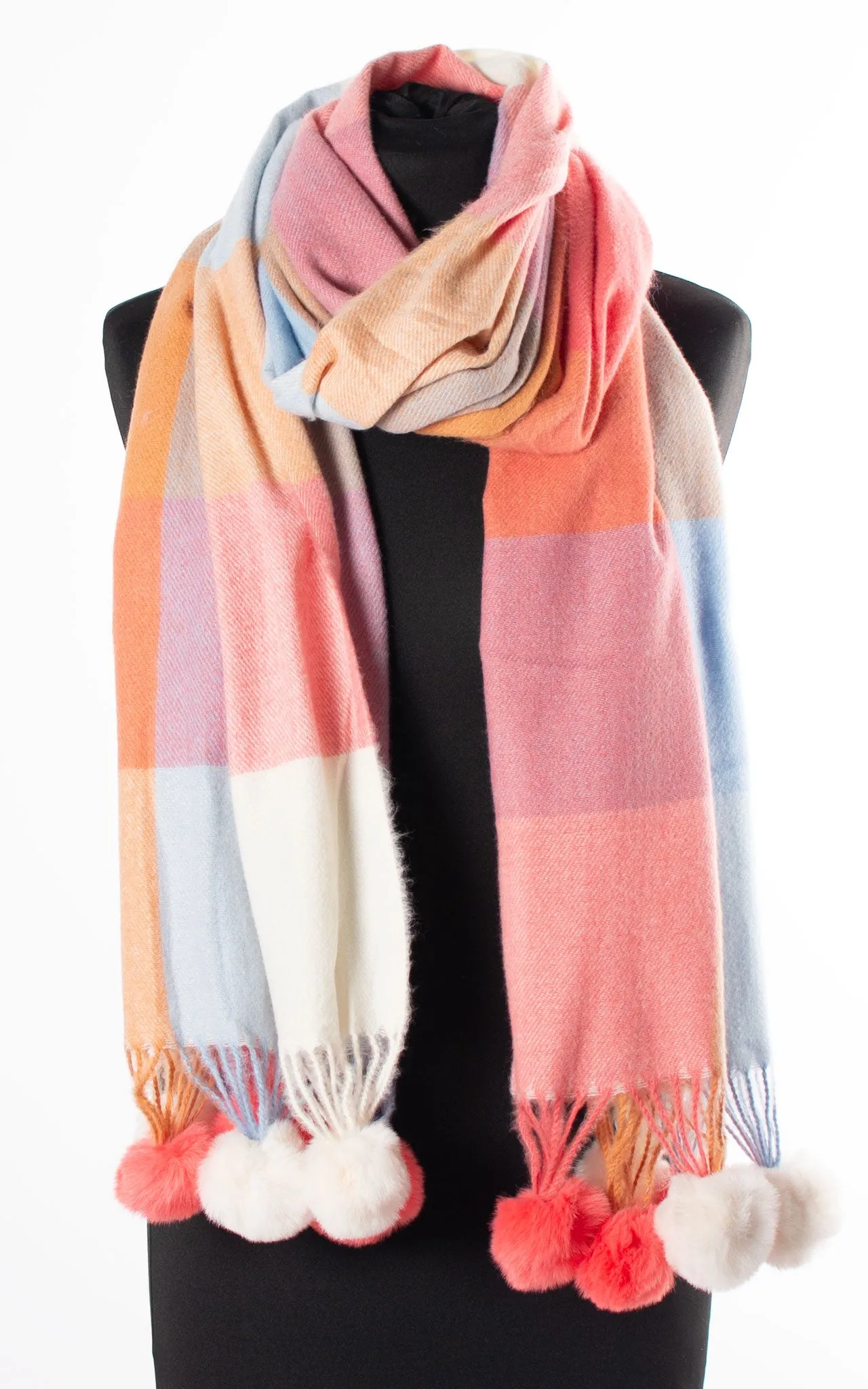 Scarf | Pom Pom Pastel | Red & Blue